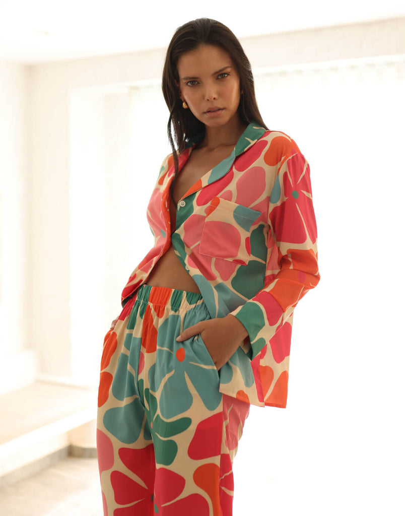 Alma Set Pantalón Camisa Larga con Bolsillos