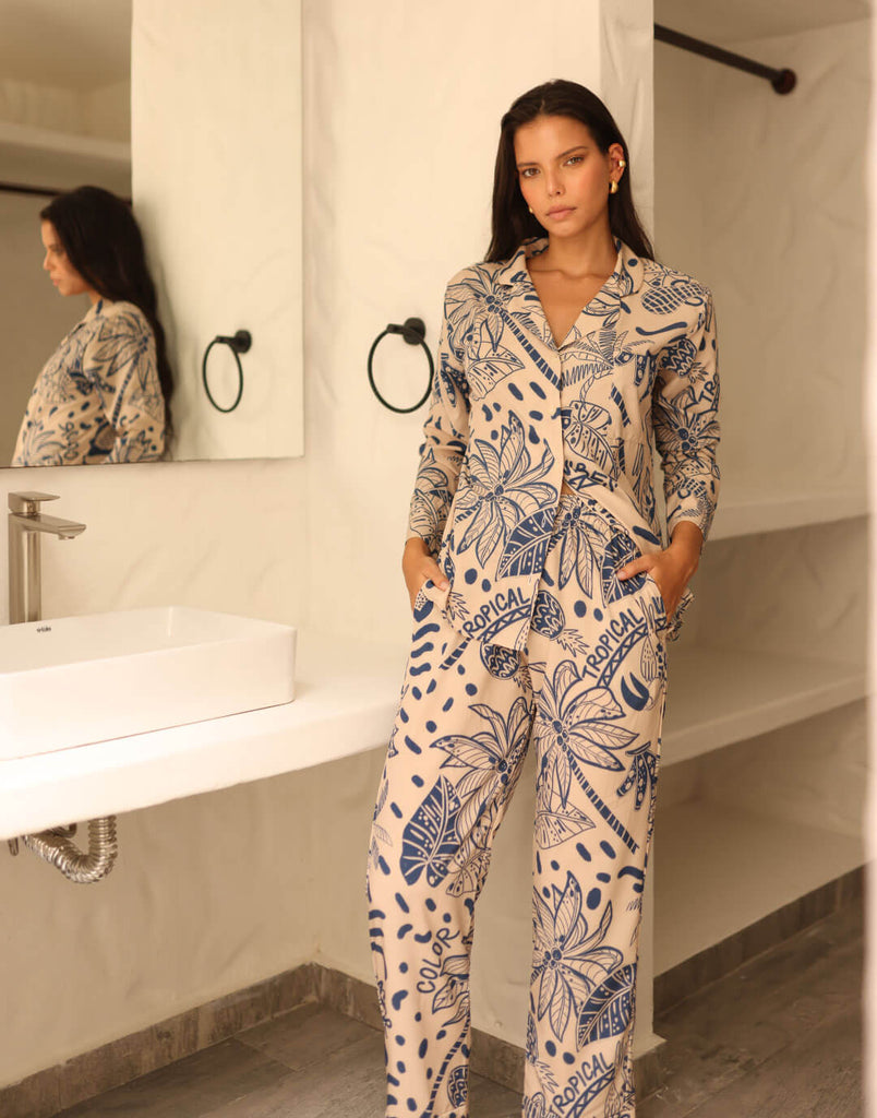 Tropico Azul Set Pantalón Camisa Larga para el frio y el calor