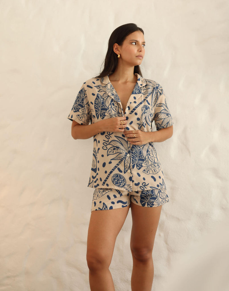 Trópico Azul Set Short Camisa Corta para verano