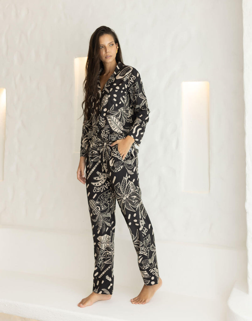 Trópico Negro Set Pantalón Camisa Larga Femenino